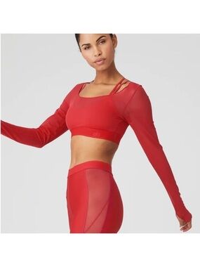 Alo Airlift Ballet Dream Long Sleeve Bra top classic red size S